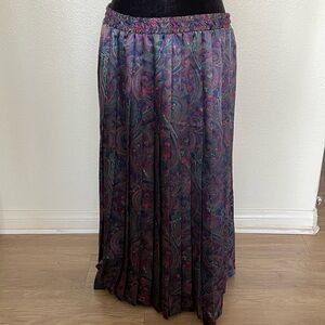 Vtg Ms. Russ Multicolor Paisley Pleated  Midi Skirt Plus sz 18W